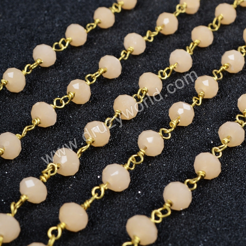 5m/lot,Gold Plated Or Silver Plated Pink Jade Quartz Beaded Chains JT029