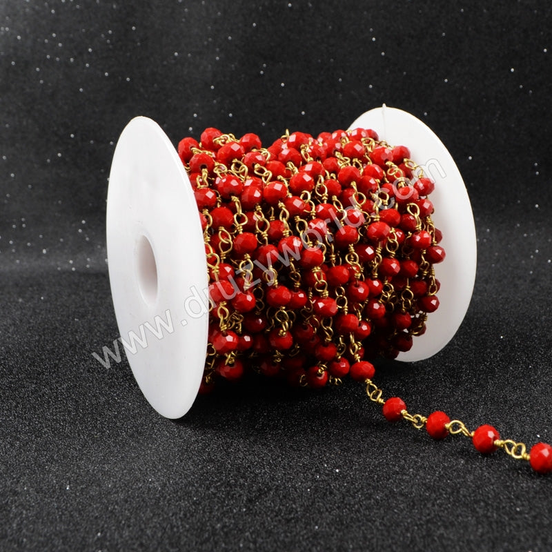 5m/lot,Gold Plated Or Silver Plated Red Jade Quartz Beaded Chains JT030
