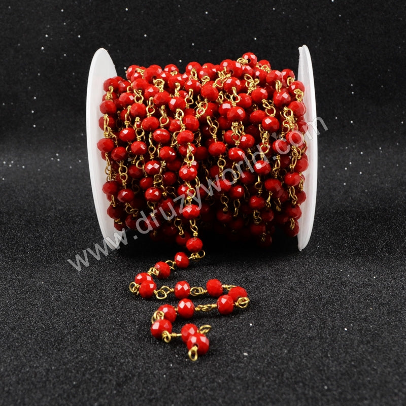 5m/lot,Gold Plated Or Silver Plated Red Jade Quartz Beaded Chains JT030