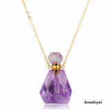 Natural Stone Amethyst Rose Quartz Stainless steel Perfume Bottle Necklace PB001