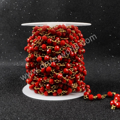 5m/lot,Gold Plated Or Silver Plated Red Jade Quartz Beaded Chains JT030