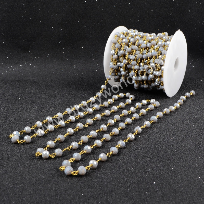 5m/lot,Gold Plated Or Silver Plated Grey Jade Quartz Beaded Chains JT031