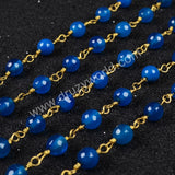 5m/lot,Gold Plated Or Silver Plated Natural Blue Agate Faceted Beaded Chains JT074