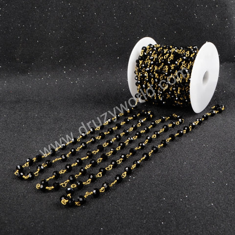 5m/lot,Gold Plated Or Silver Plated Black Jade Quartz Beaded Chains for JT032