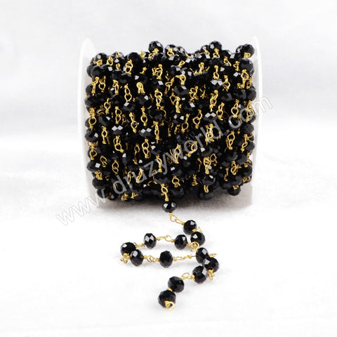 5m/lot,Gold Plated Or Silver Plated Black Jade Quartz Beaded Chains for JT032