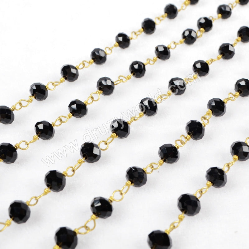 5m/lot,Gold Plated Or Silver Plated Black Jade Quartz Beaded Chains for JT032