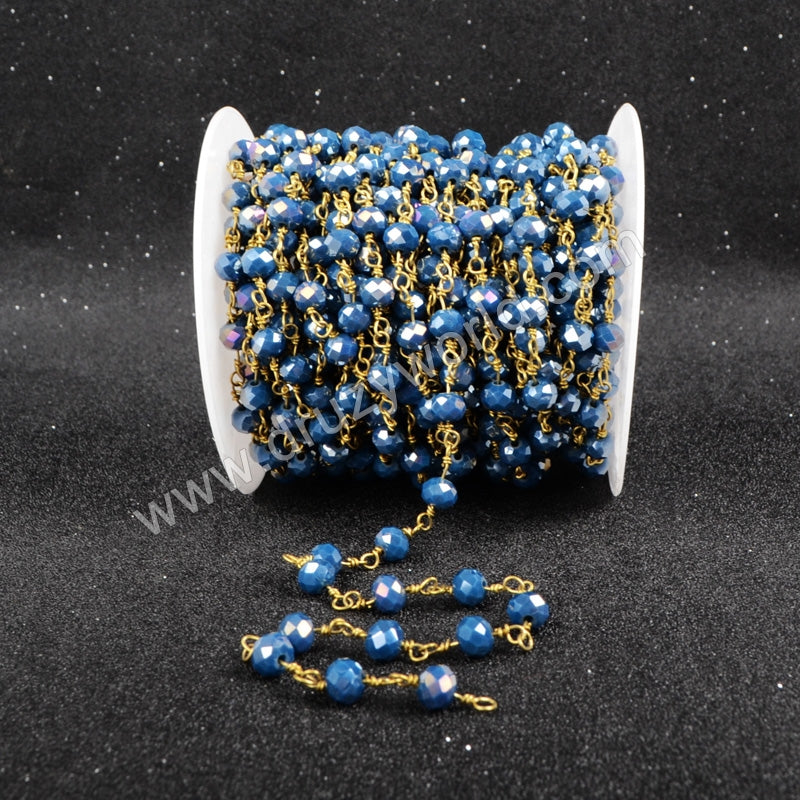 5m/lot,Gold Plated Or Silver Plated Ink Blue Jade Quartz Beaded Chains JT033