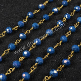 5m/lot,Gold Plated Or Silver Plated Ink Blue Jade Quartz Beaded Chains JT033