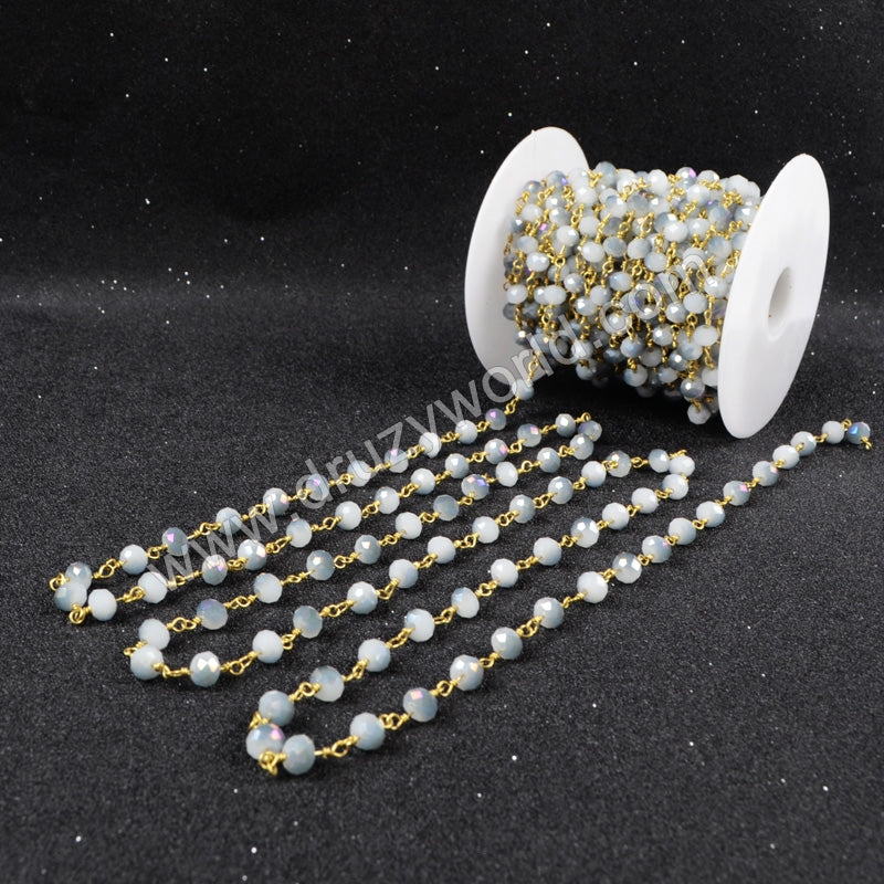 5m/lot,Gold Plated Or Silver Plated Light Purple & White Jade Quartz Beaded Chains JT034