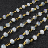 5m/lot,Gold Plated Or Silver Plated Light Purple & White Jade Quartz Beaded Chains JT034