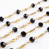 5m/lot,Gold Plated Or Silver Plated Black Round Jade Quartz Facted Beaded Chains JT078