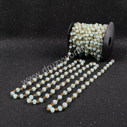 5m/lot,Gold Plated Or Silver Plated Blue Jade Quartz Beaded Chains JT035