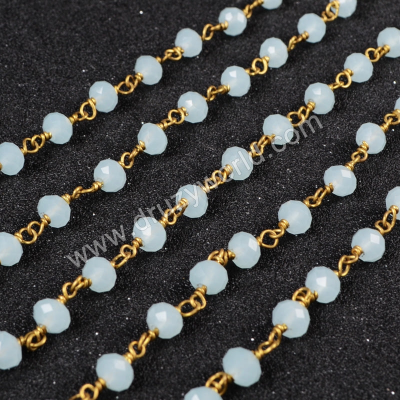 5m/lot,Gold Plated Or Silver Plated Blue Jade Quartz Beaded Chains JT035