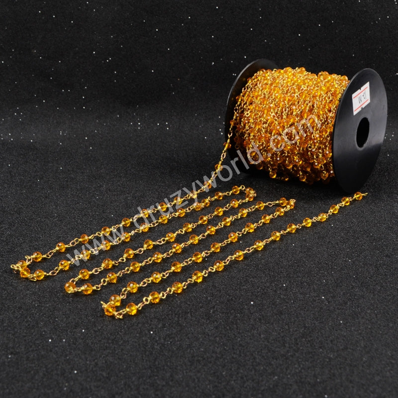 5m/lot,Gold Plated Or Silver Plated Orange Jade Quartz Beaded Chains JT037