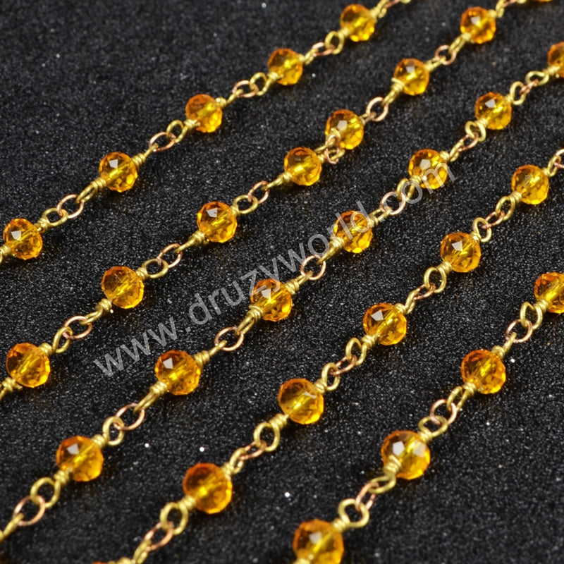 5m/lot,Gold Plated Or Silver Plated Orange Jade Quartz Beaded Chains JT037