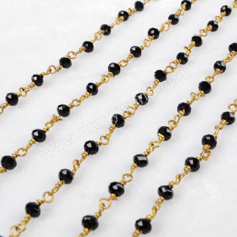 5m/lot,Gold Plated Or Silver Plated Black Jade Quartz Beaded Chains JT038
