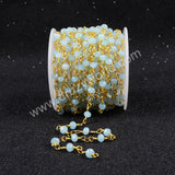 5m/lot,Gold Plated Or Silver Plated Blue Jade Quartz Beaded Chains JT039