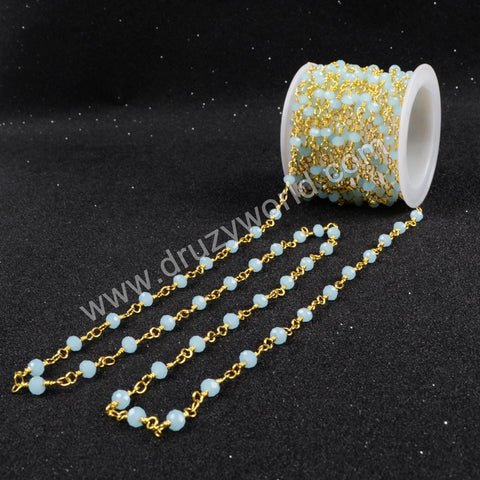 5m/lot,Gold Plated Or Silver Plated Blue Jade Quartz Beaded Chains JT039