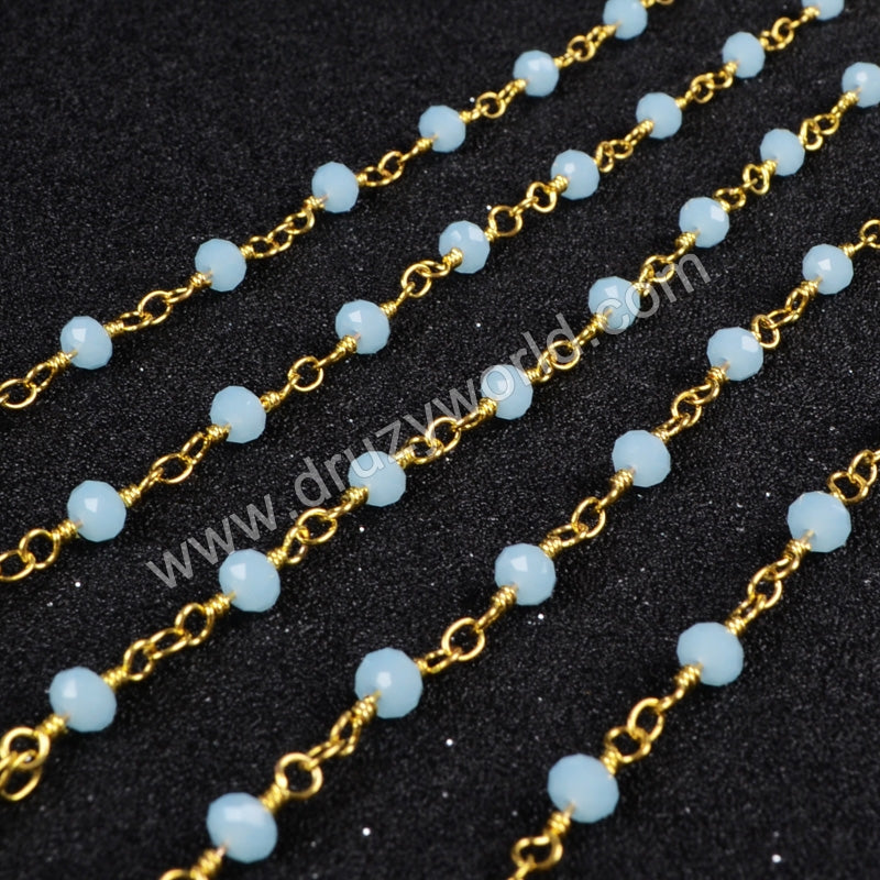 5m/lot,Gold Plated Or Silver Plated Blue Jade Quartz Beaded Chains JT039