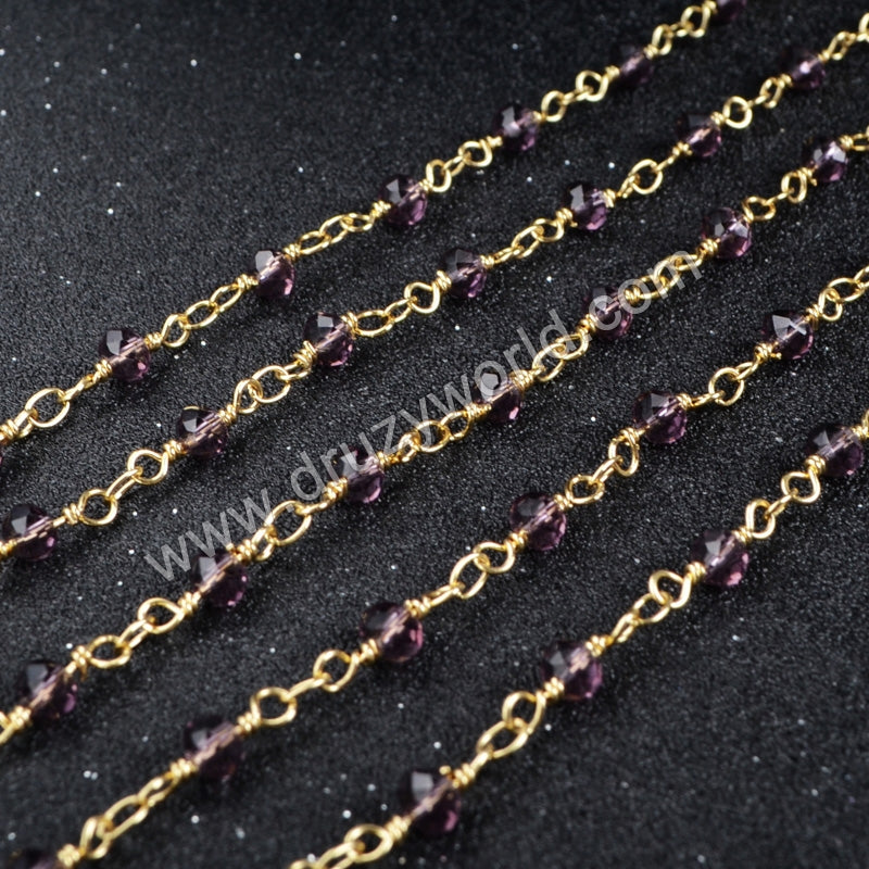 5m/lot,Gold Plated Or Silver Plated Purple Jade Quartz Beaded Chains JT040