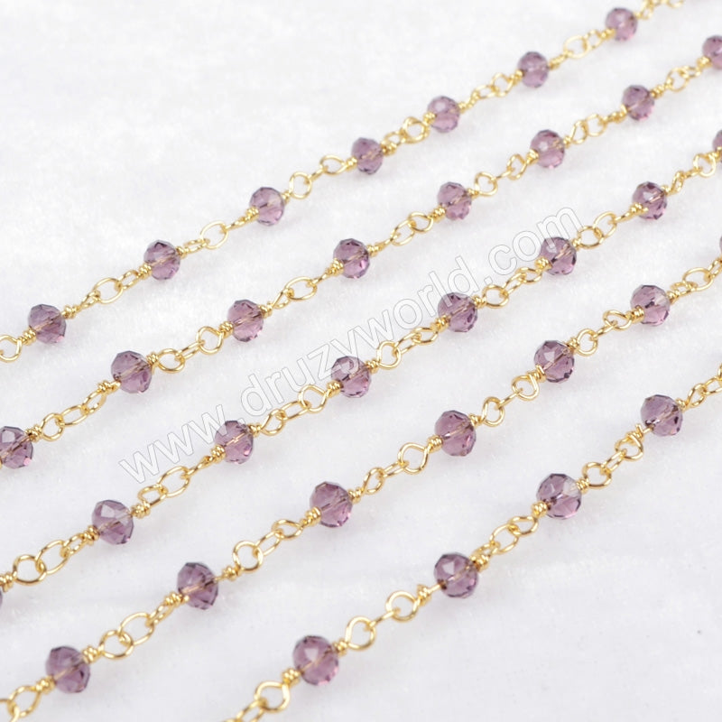 5m/lot,Gold Plated Or Silver Plated Purple Jade Quartz Beaded Chains JT040