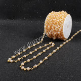 5m/lot,Gold Plated Or Silver Plated Pink Jade Quartz Beaded Chains JT041