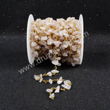 5m/lot,Gold Plated Or Silver Plated Natural Rose Quartz Chips Beaded Chains JT042