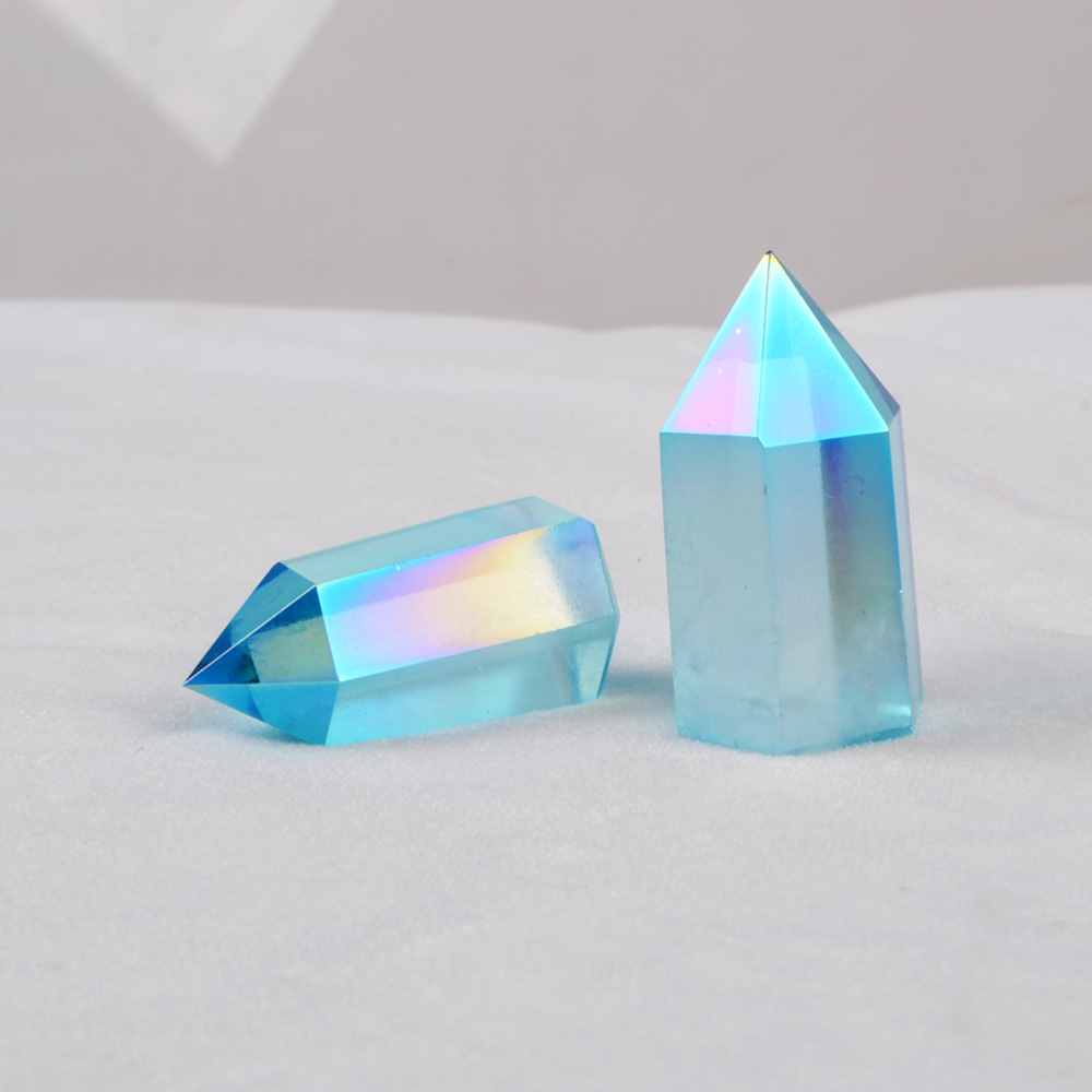 Angel Aura Quartz Obelisk Titanium Rainbow Crystal Point Home Decor, Healing Crystal Jewelry Desktop Ornament