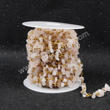 5m/lot,Gold Plated Or Silver Plated Natural Rose Quartz Chips Beaded Chains JT042