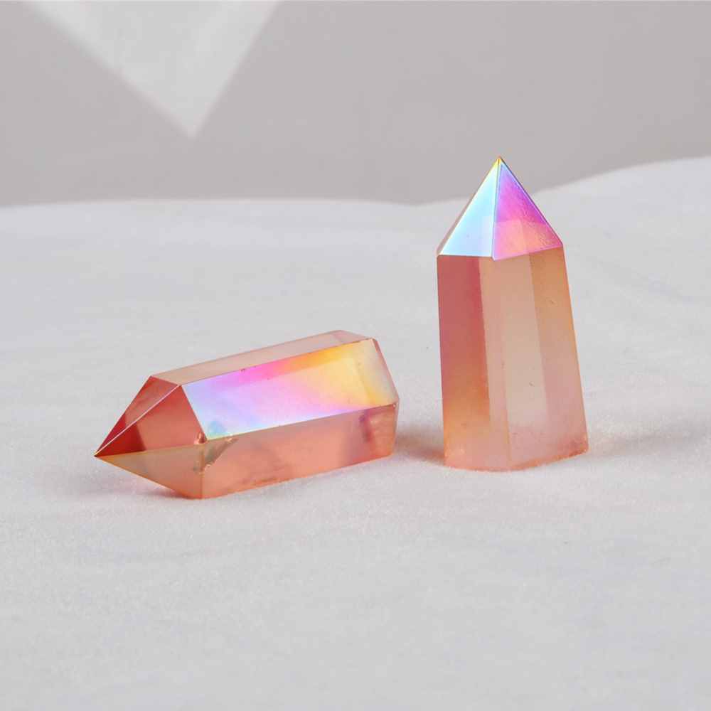 Angel Aura Quartz Obelisk Titanium Rainbow Crystal Point Home Decor, Healing Crystal Jewelry Desktop Ornament