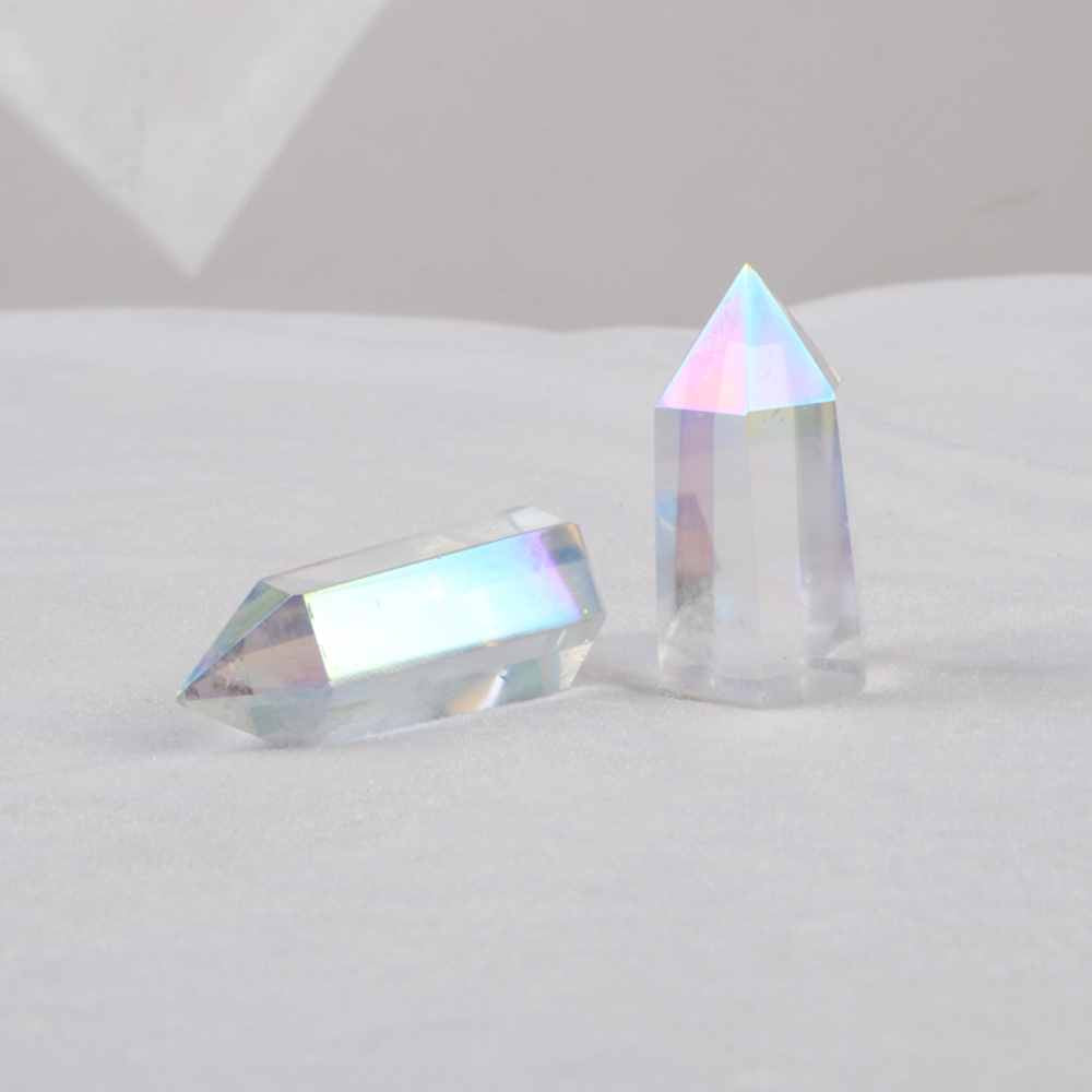 Angel Aura Quartz Obelisk Titanium Rainbow Crystal Point Home Decor, Healing Crystal Jewelry Desktop Ornament