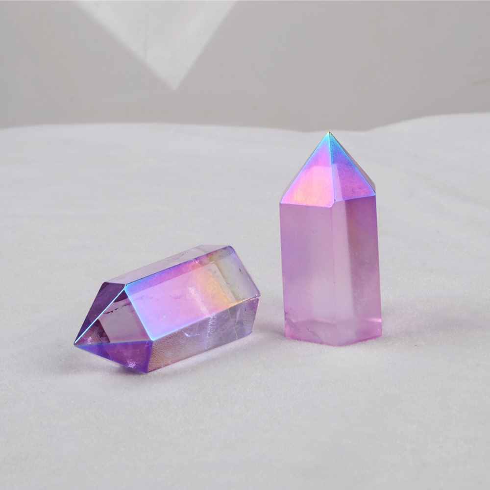 Angel Aura Quartz Obelisk Titanium Rainbow Crystal Point Home Decor, Healing Crystal Jewelry Desktop Ornament