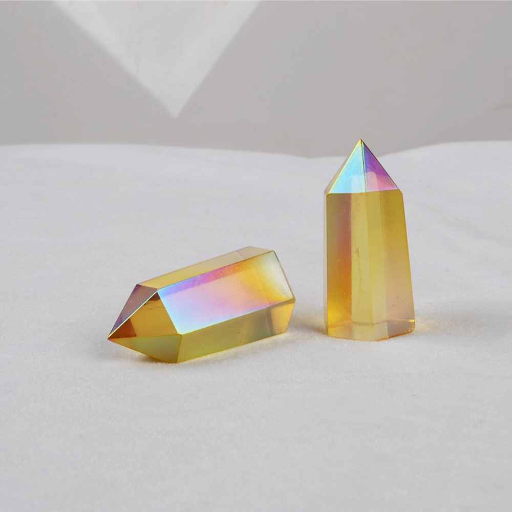 Angel Aura Quartz Obelisk Titanium Rainbow Crystal Point Home Decor, Healing Crystal Jewelry Desktop Ornament