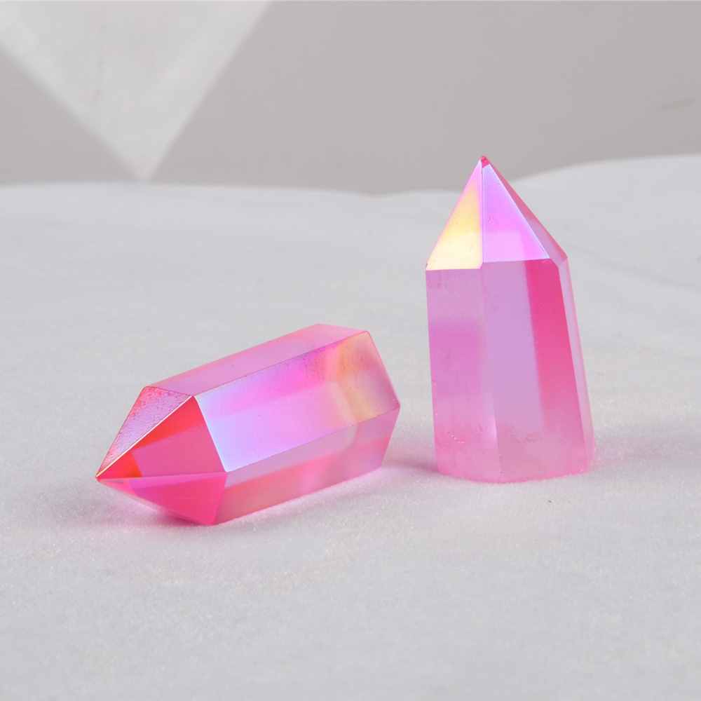 Angel Aura Quartz Obelisk Titanium Rainbow Crystal Point Home Decor, Healing Crystal Jewelry Desktop Ornament