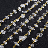 5m/lot,Gold Plated Or Silver Plated Natural White Quartz Chips Beaded Chains JT043