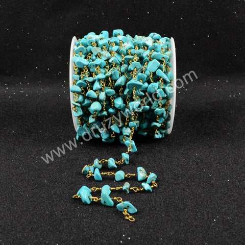 5m/lot,Gold Plated Or Silver Plated Turquoise Chips Beaded Chains JT044