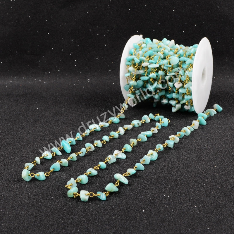 5m/lot,Gold Plated Or Silver Plated Blue Amazonite Chips Beaded Chains JT045