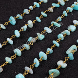 5m/lot,Gold Plated Or Silver Plated Blue Amazonite Chips Beaded Chains JT045