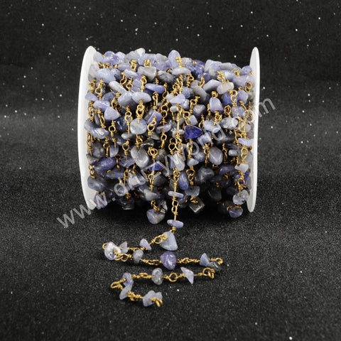 5m/lot,Gold Plated Or Silver Plated Blue Agate Chips Beaded Chains JT046