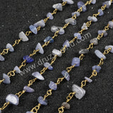 5m/lot,Gold Plated Or Silver Plated Blue Agate Chips Beaded Chains JT046