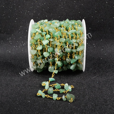 5m/lot,Gold Plated Or Silver Plated Green Aventurine Chips Beaded Chains JT047