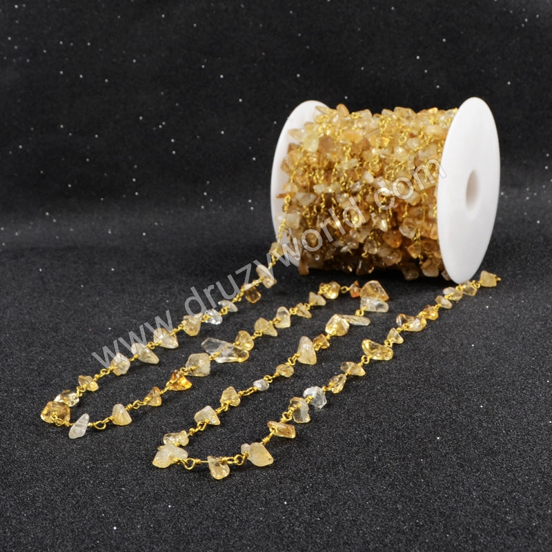 5m/lot,Gold Plated Or Silver Plated Natural Citrine Chips Beaded Chains JT048