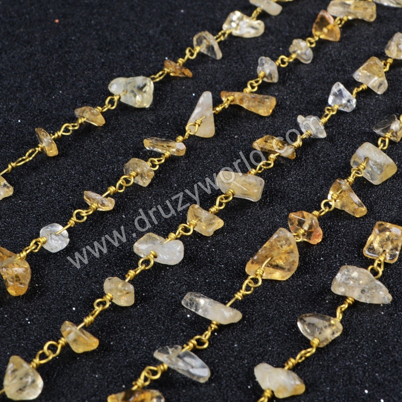 5m/lot,Gold Plated Or Silver Plated Natural Citrine Chips Beaded Chains JT048