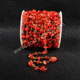 5m/lot,Gold Plated Or Silver Plated Natural Red Coral Chips Beaded Chains JT049