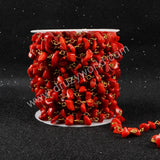 5m/lot,Gold Plated Or Silver Plated Natural Red Coral Chips Beaded Chains JT049