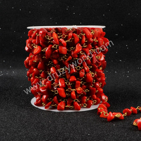 5m/lot,Gold Plated Or Silver Plated Natural Red Coral Chips Beaded Chains JT049