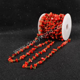 5m/lot,Gold Plated Or Silver Plated Natural Red Coral Chips Beaded Chains JT049