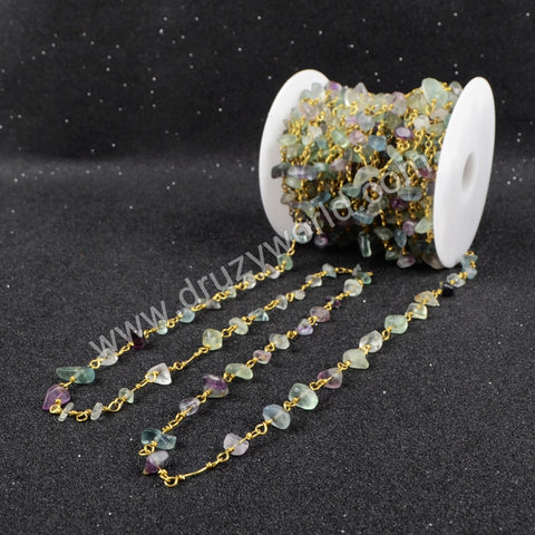 5m/lot,Gold Plated Or Silver Plated Multi-Color Fluorite Chips Beaded Chains JT050