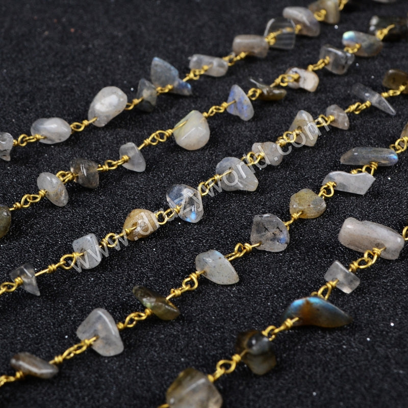 5m/lot,Gold Plated Or Silver Plated Natural Labradorite Chips Beaded Chains JT052