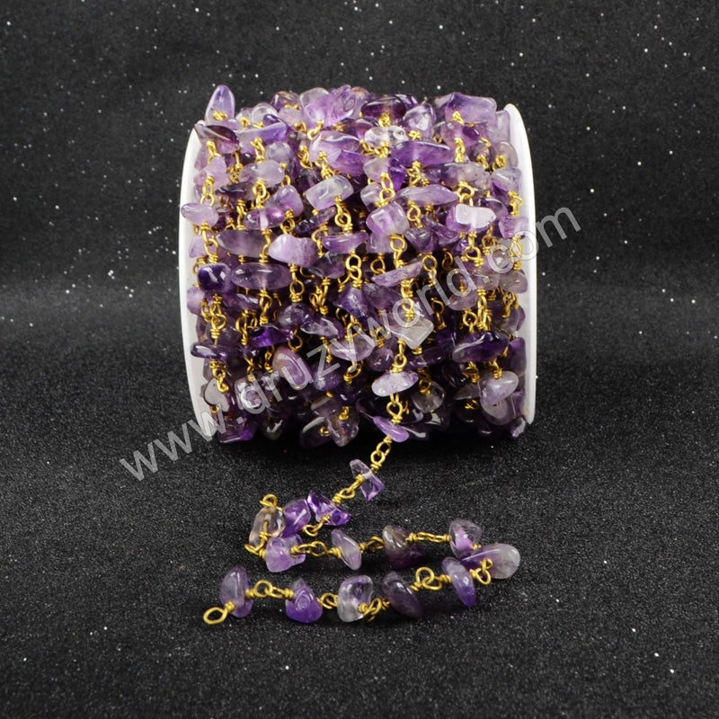5m/lot,Gold Plated Or Silver Plated Natural Amethyst Chips Beaded Chains JT053